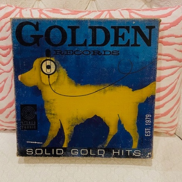 J14-Distressed Demdaco Dogs Rock Golden Retriever Dog Burlap Wall Art - Picture 2 of 8